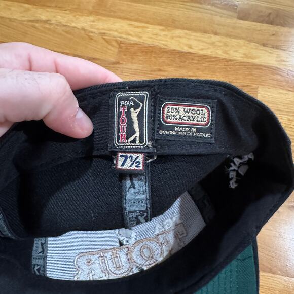 Vintage Golf Hat PGA Tour Fitted Cap Black Green Underbrim WOOL 7&1/2 RARE - Picture 5 of 5